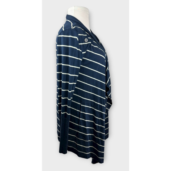 Icebreaker Bliss Wrap Merino Wool Cardigan Navy White Striped Tie Button Medium - Picture 12 of 16